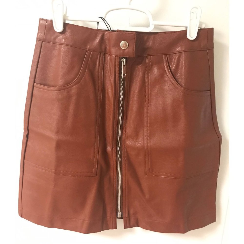 NWT Brown Leather Pocket Mini Skirt - Picture 5 of 7